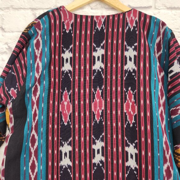 Novica Handwoven Open Front Ikat Cotton Duster Jacket Kartini Emerald Large - Picture 8 of 11